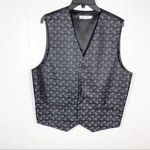 Pierre Cardin Black and Silver Paisley Print Formal Vest Large